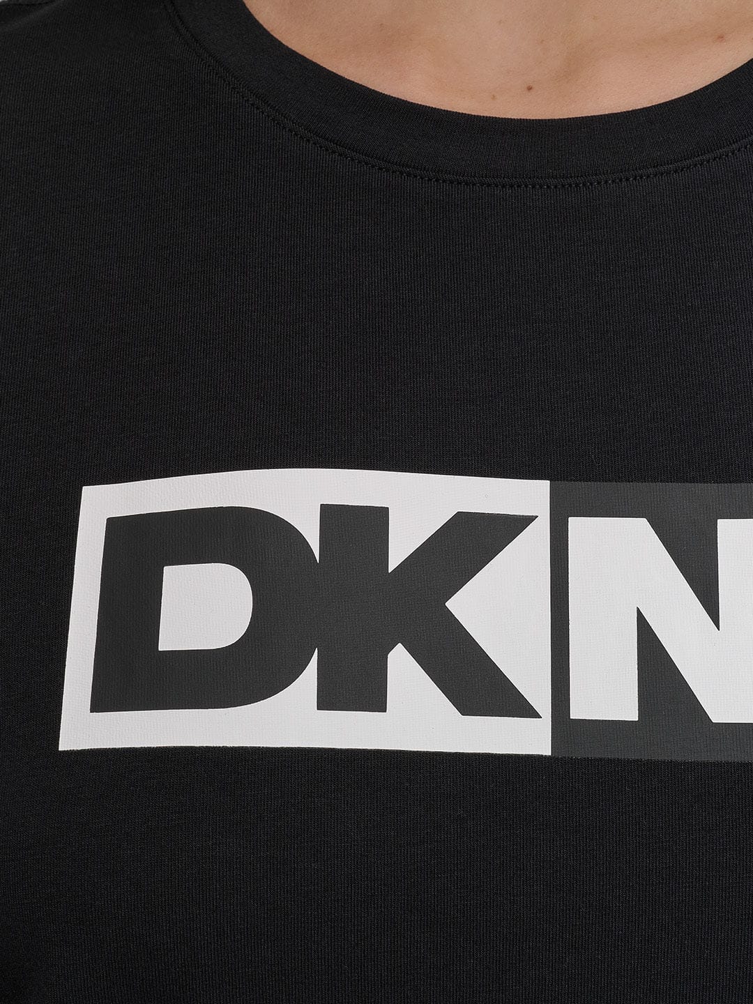 DKNY Women Black Solid Round Neck TShirt