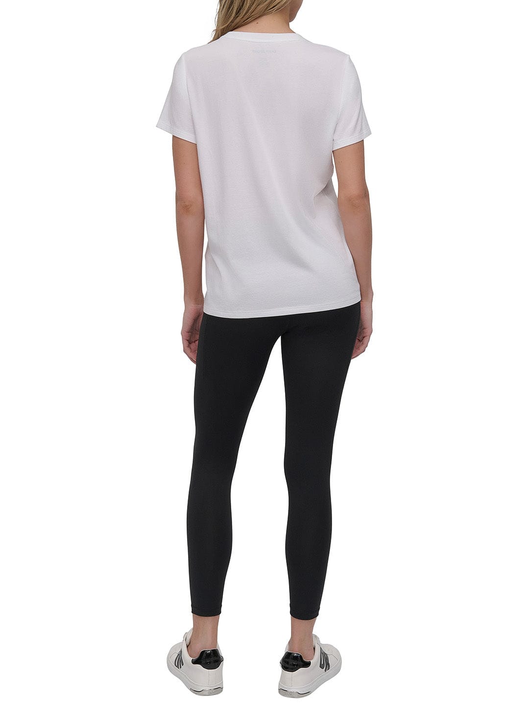 DKNY Women White Solid Round Neck TShirt