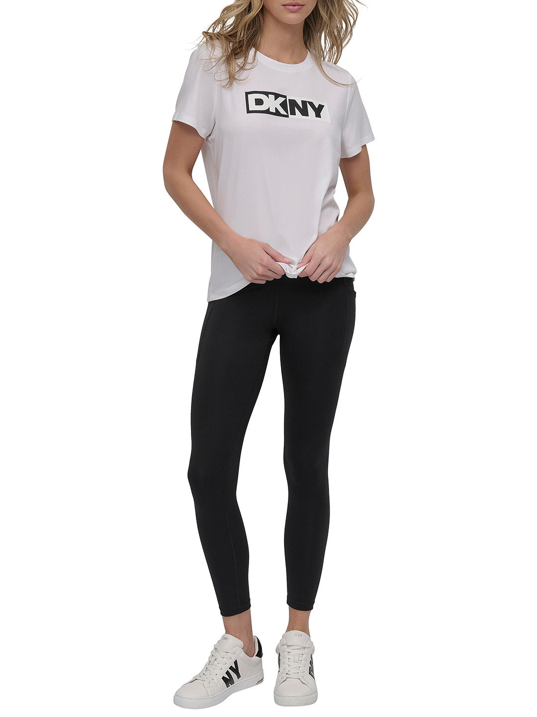 DKNY Women White Solid Round Neck TShirt