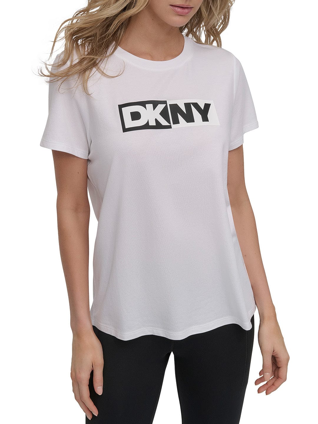 DKNY Women White Solid Round Neck TShirt