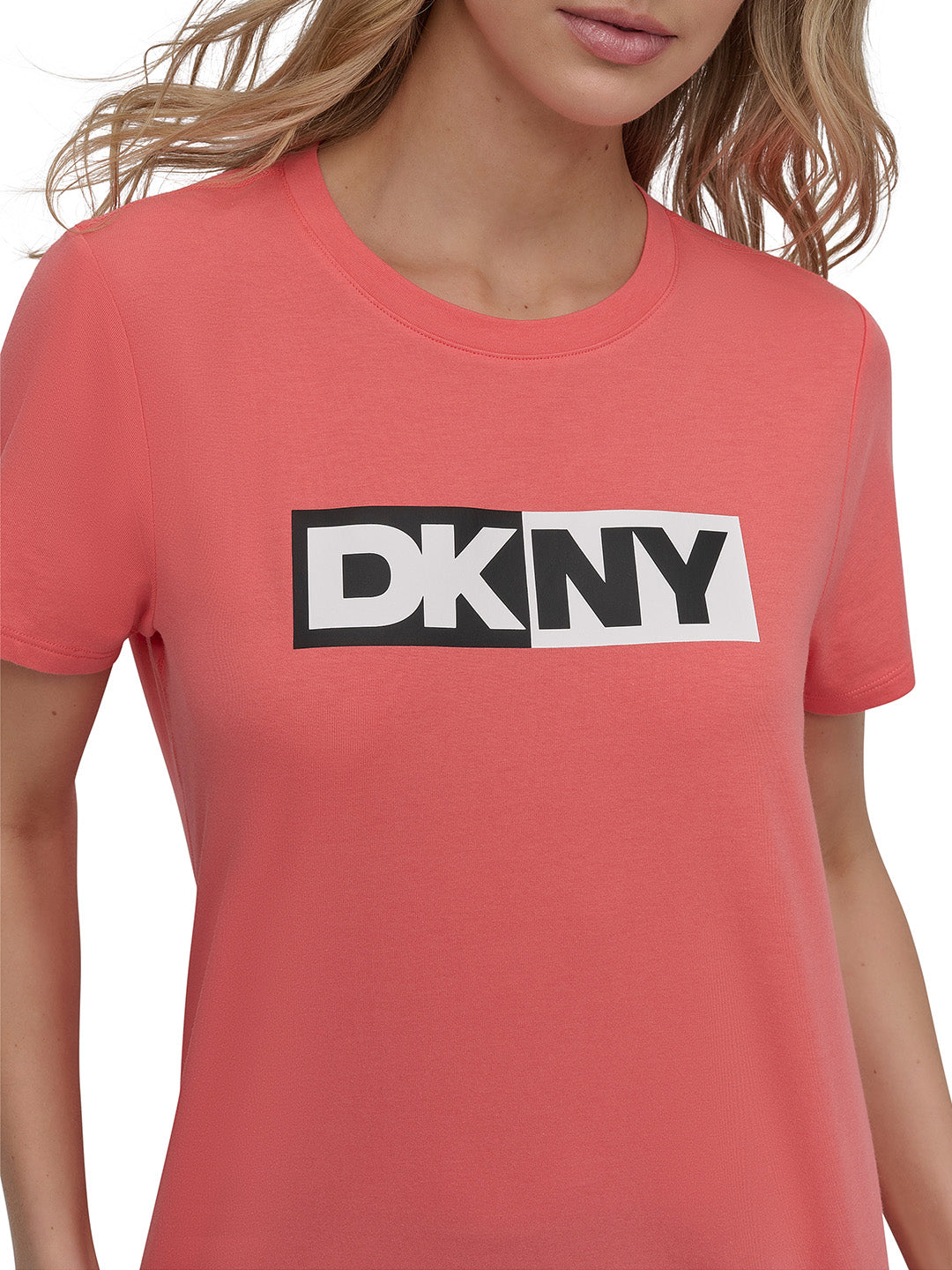 DKNY Women Orange Solid Round Neck Tshirt
