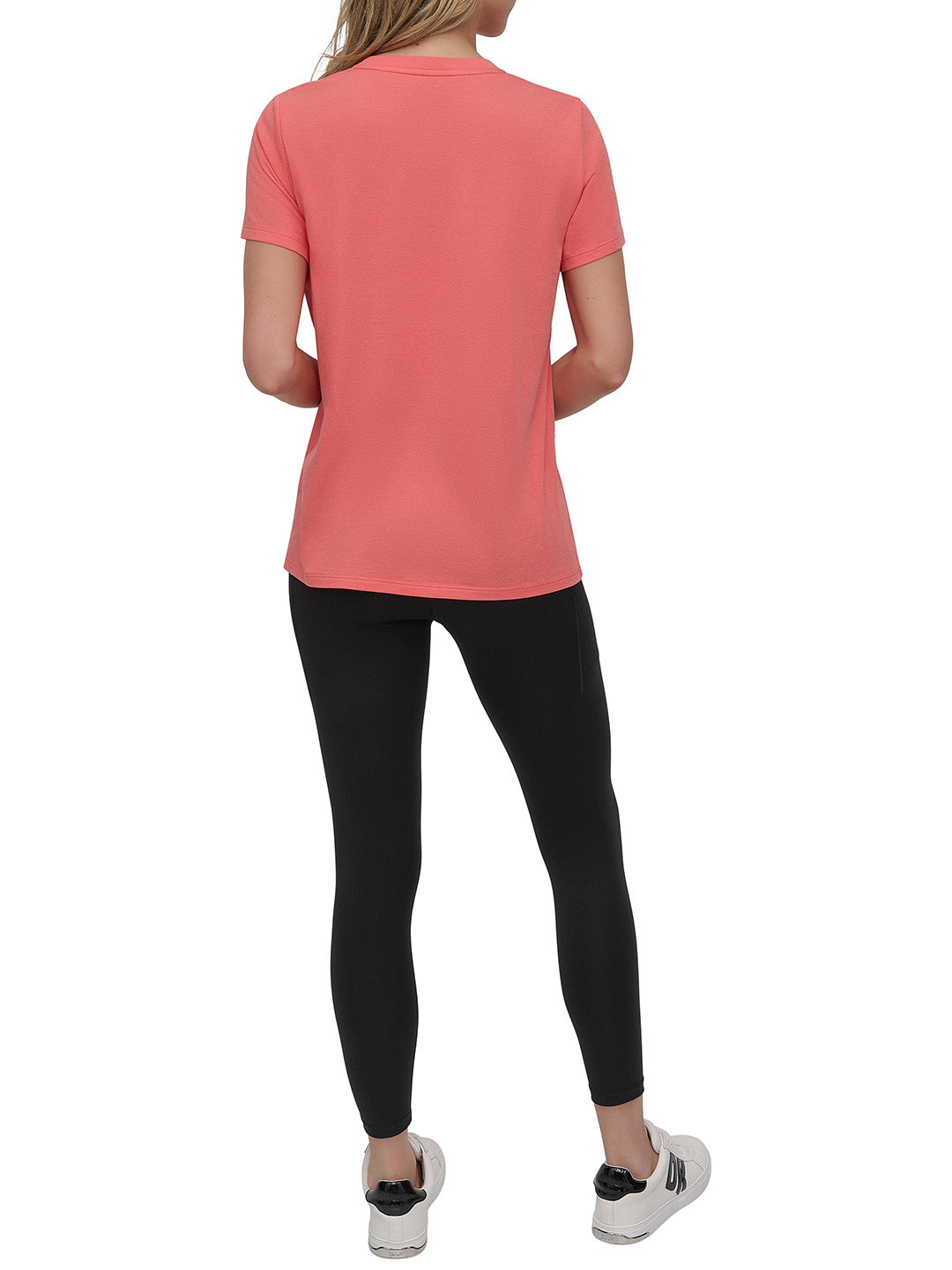 DKNY Women Orange Solid Round Neck Tshirt