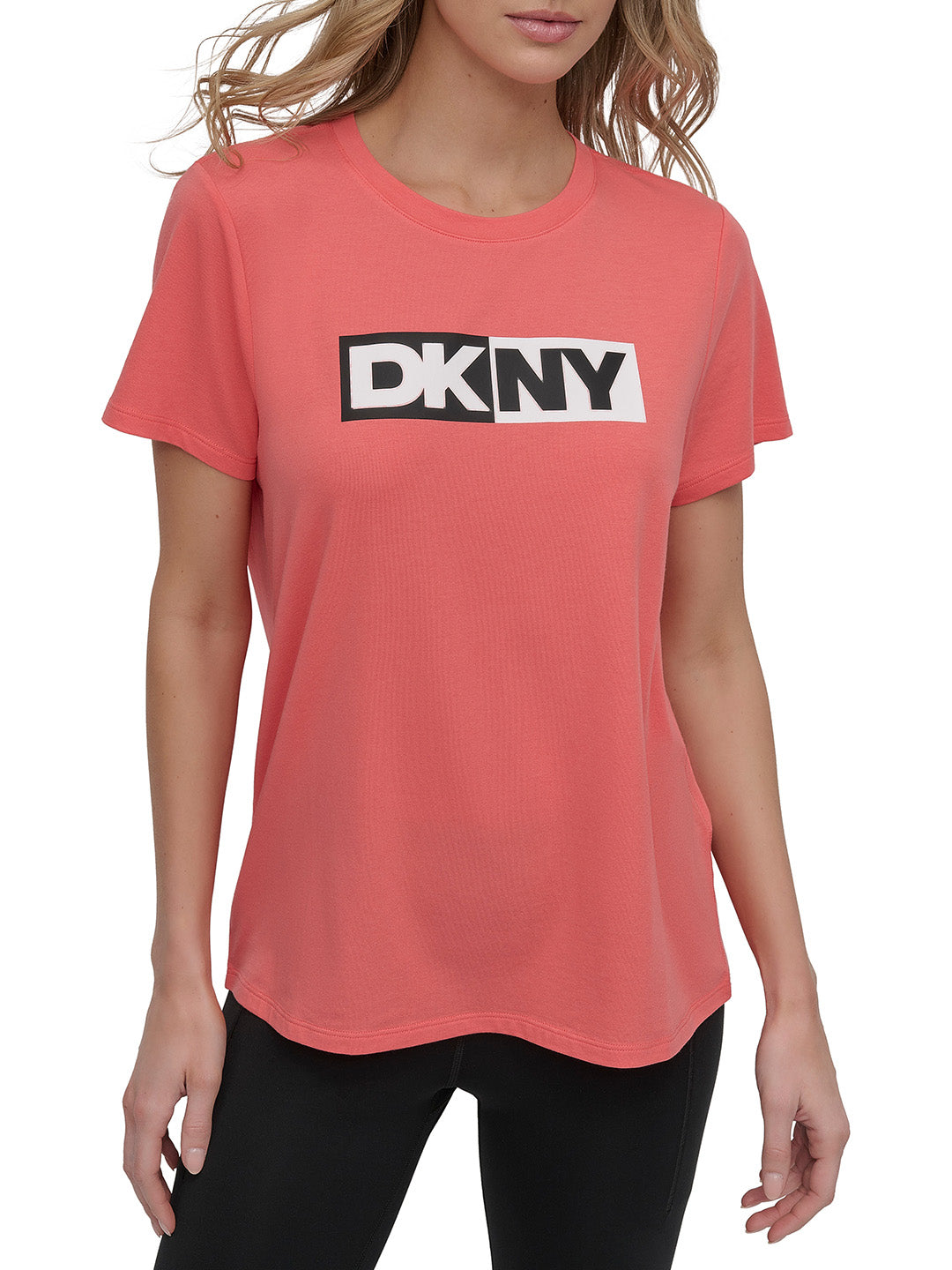 DKNY Women Orange Solid Round Neck Tshirt