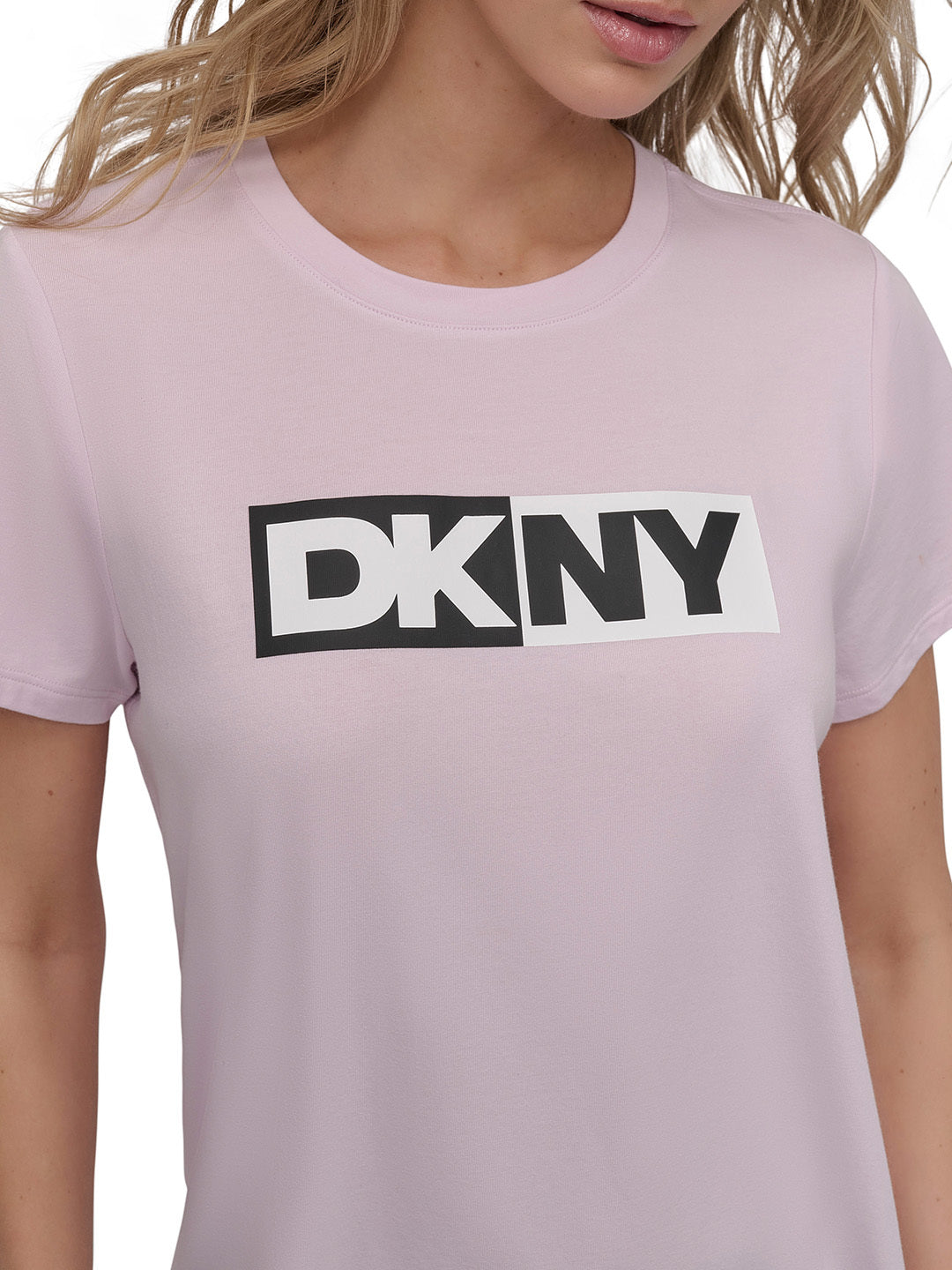 DKNY Women Pink Solid Round Neck TShirt