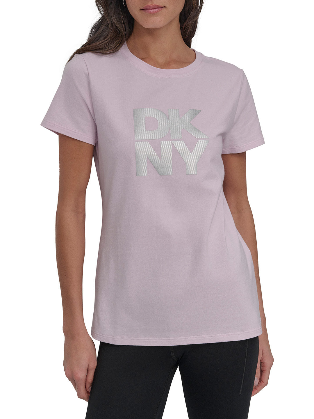 DKNY Logo Printed Women Pink Solid Round Neck TShirt