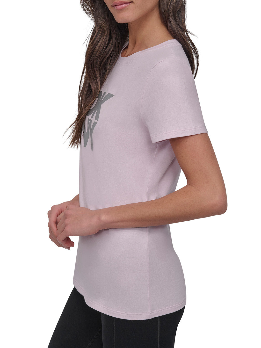DKNY Logo Printed Women Pink Solid Round Neck TShirt