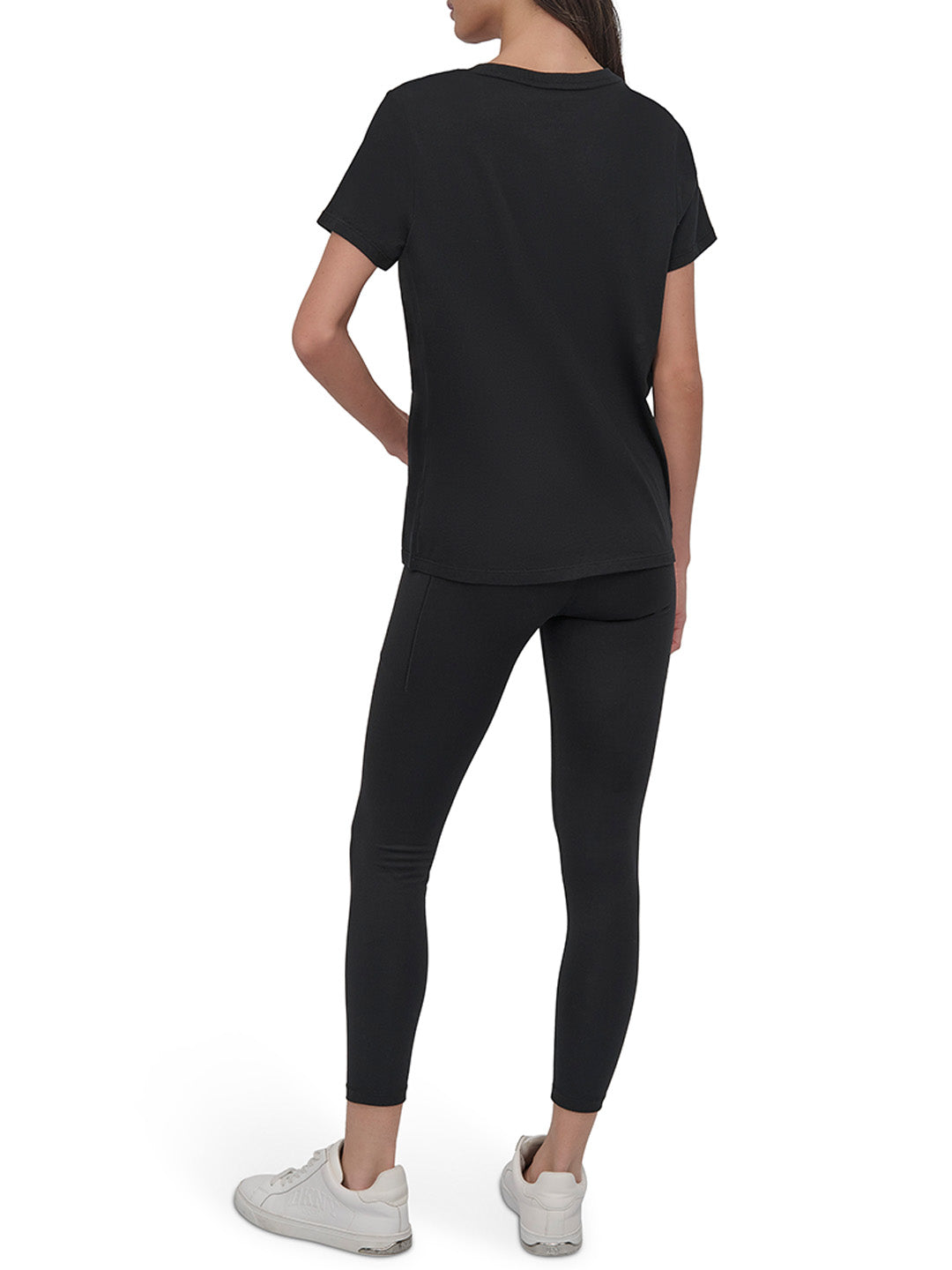 DKNY Women Black Solid Round Neck Tshirt