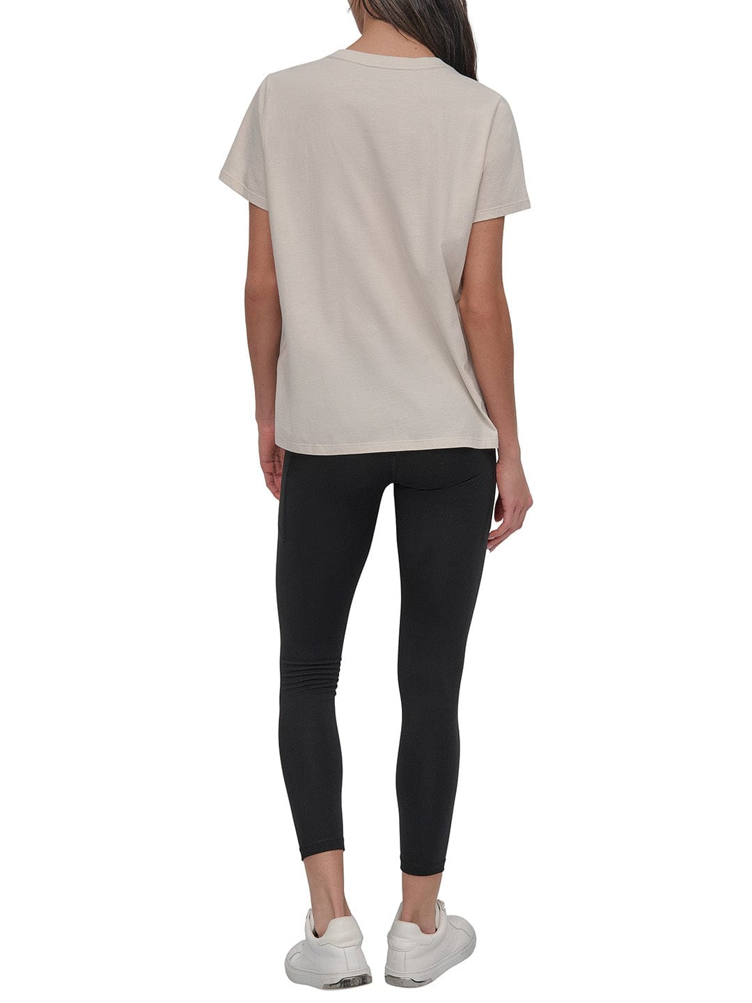 DKNY Women Beige Solid Round Neck TShirt