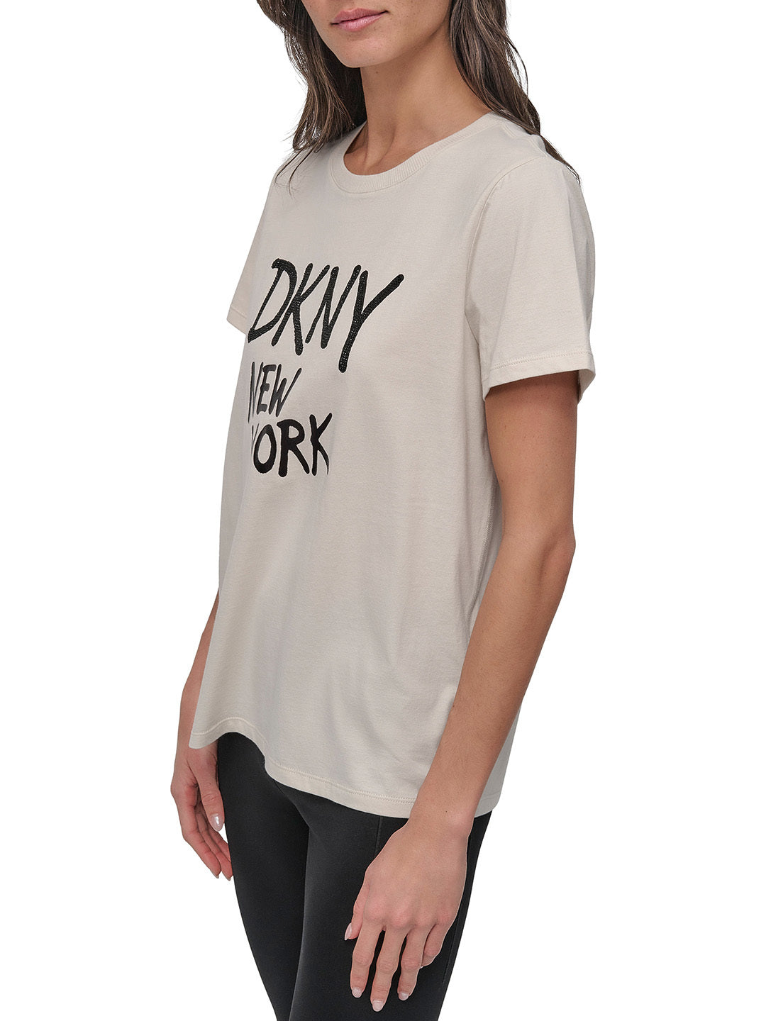 DKNY Women Beige Solid Round Neck TShirt