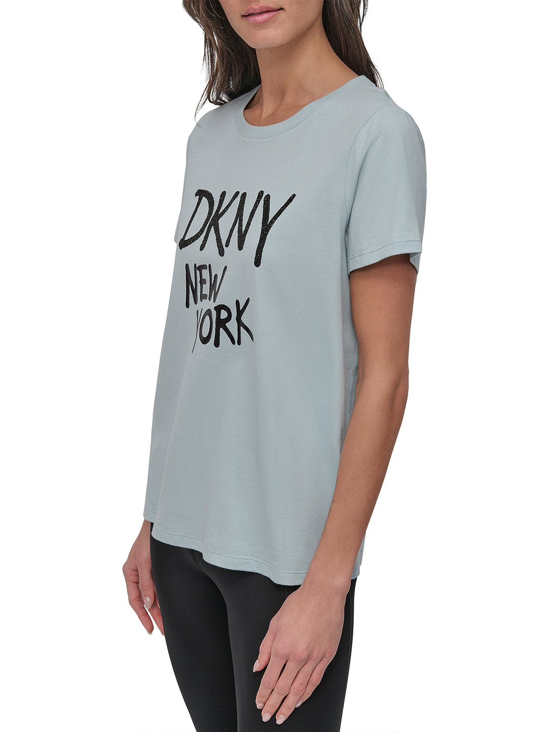 DKNY Women Green Solid Round Neck Tshirt