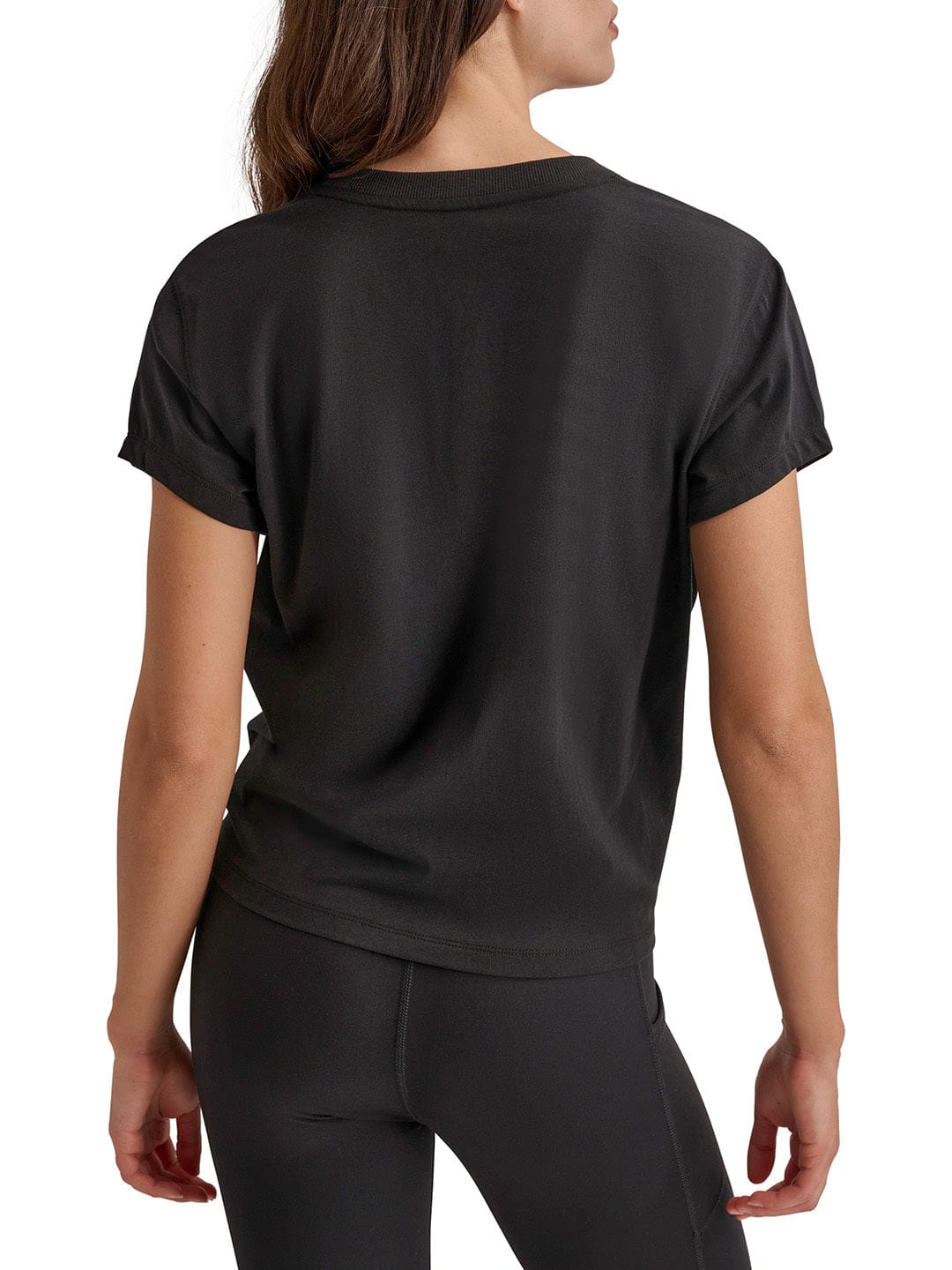 DKNY Women Black Solid Round Neck TShirt