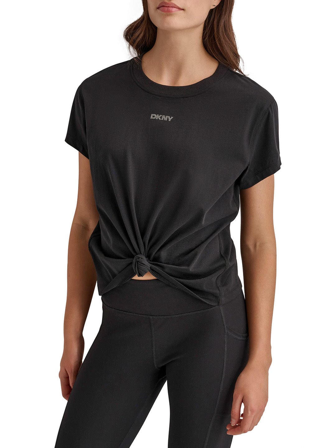 DKNY Women Black Solid Round Neck TShirt