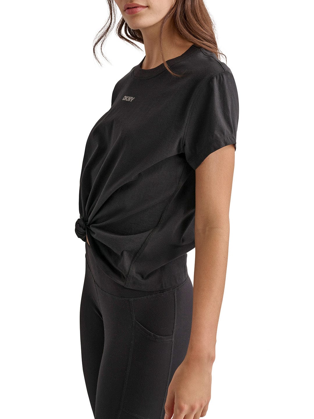 DKNY Women Black Solid Round Neck TShirt