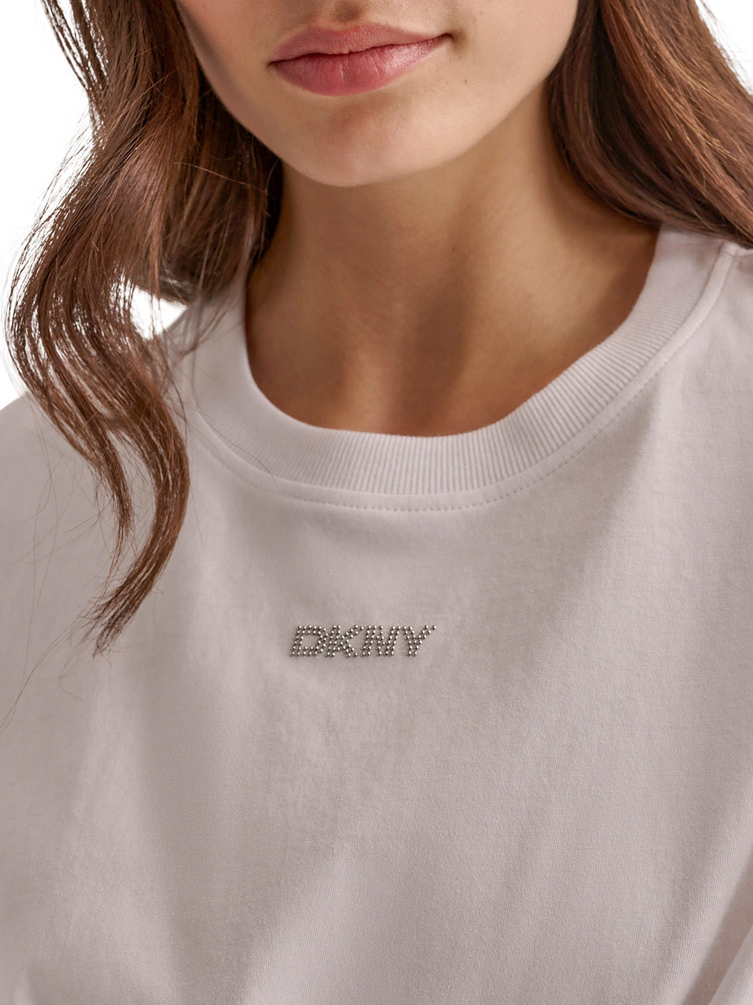 DKNY Women White Solid Round Neck TShirt