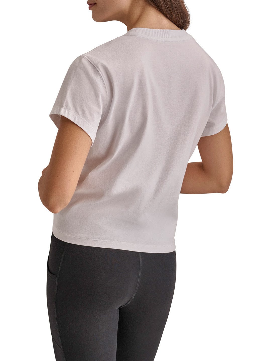 DKNY Women White Solid Round Neck TShirt