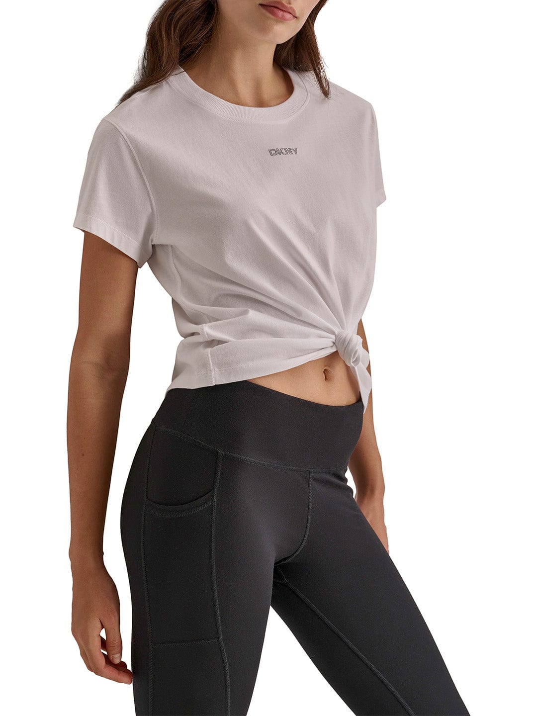 DKNY Women White Solid Round Neck Tshirt