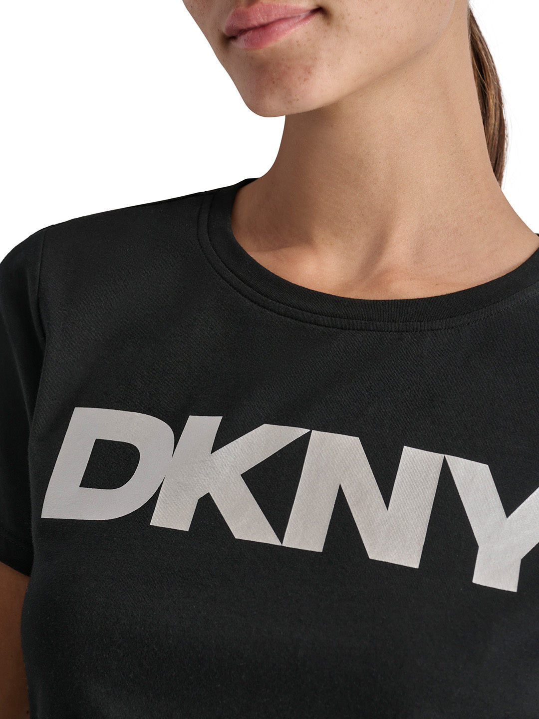 DKNY Women Black Solid Round Neck TShirt