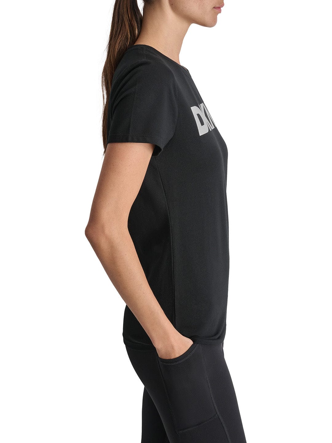 DKNY Women Black Solid Round Neck TShirt