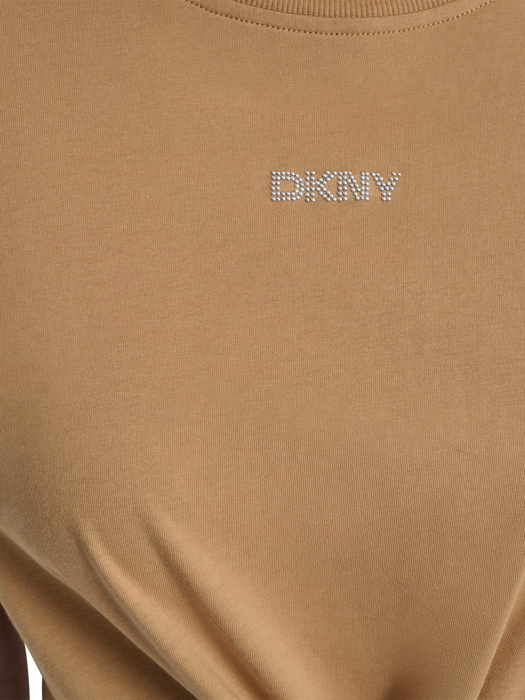 DKNY Women Brown Solid Round Neck Tshirt
