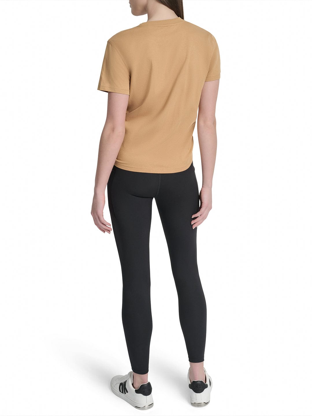 DKNY Women Brown Solid Round Neck Tshirt