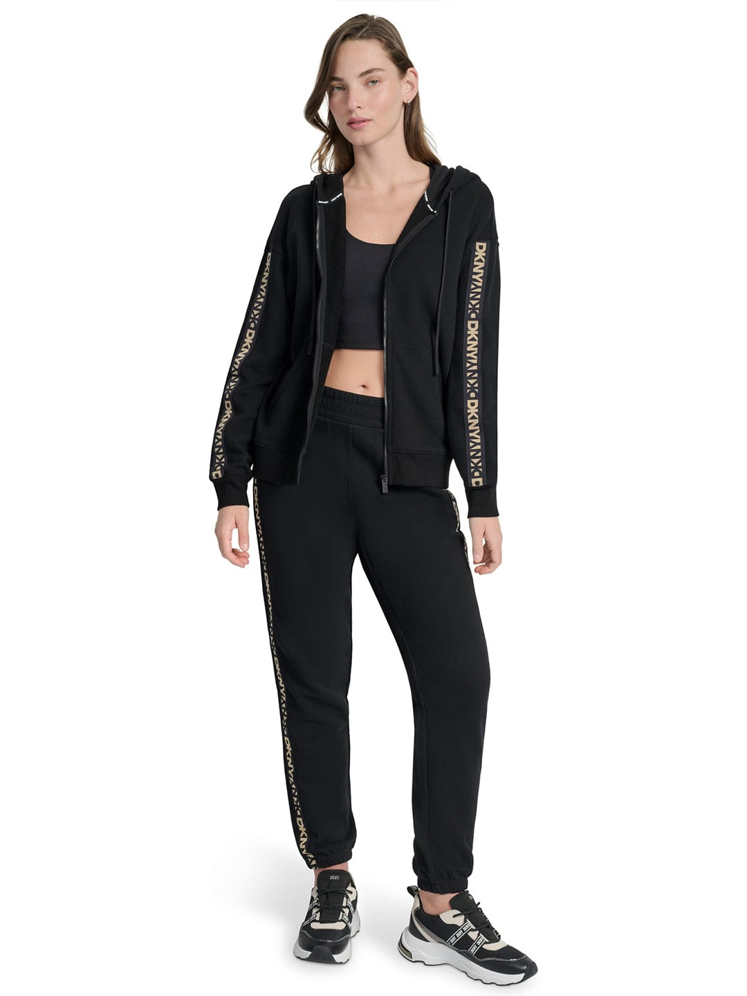 DKNY Women Black Tape Hooded Sweatshirt