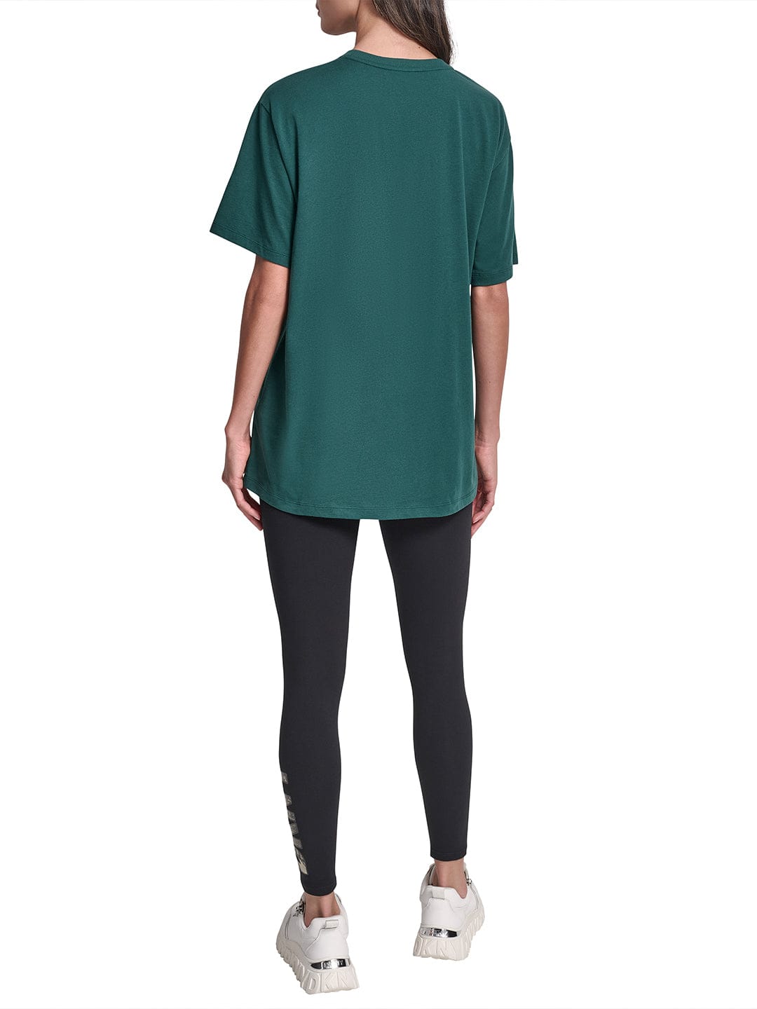 DKNY Women Green Solid Round Neck Tshirt