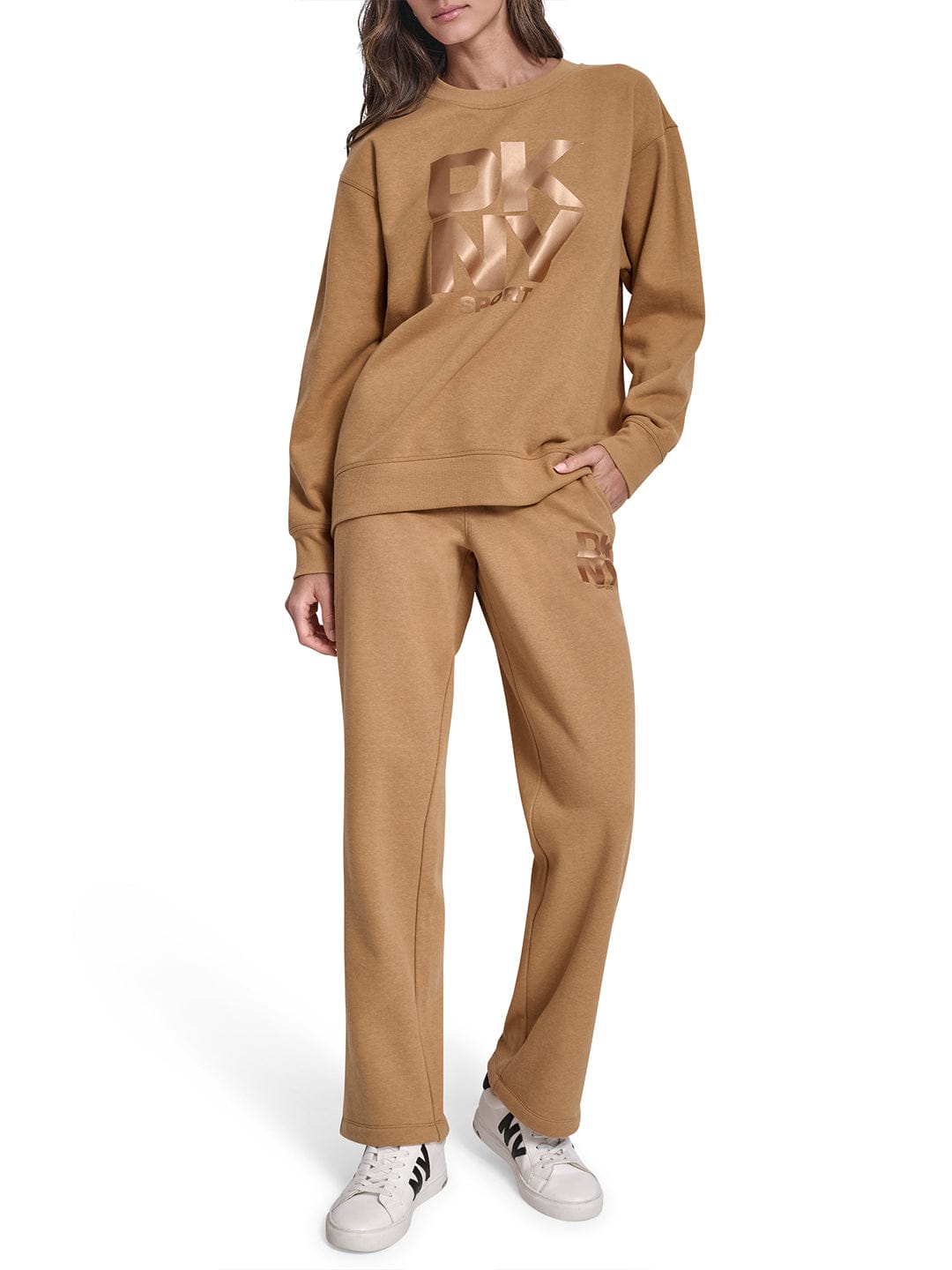 DKNY Women Brown Solid Round Neck Sweatshirt