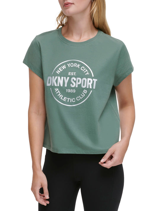 DKNY Women Green Printed Round Neck Short Sleeves T-Shirt