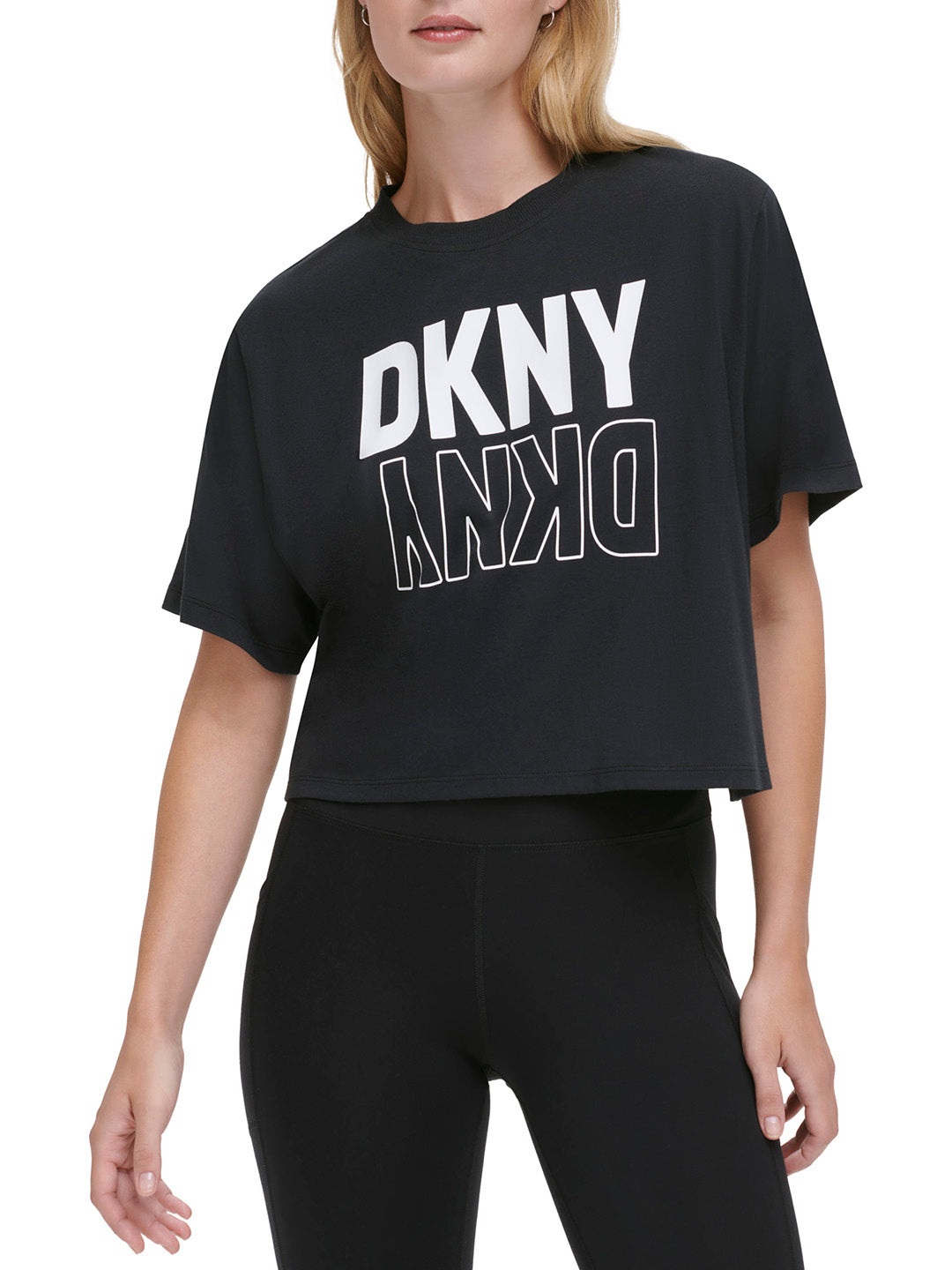 Shop DKNY Women Black Printed Round Neck Short Sleeves T-Shirt