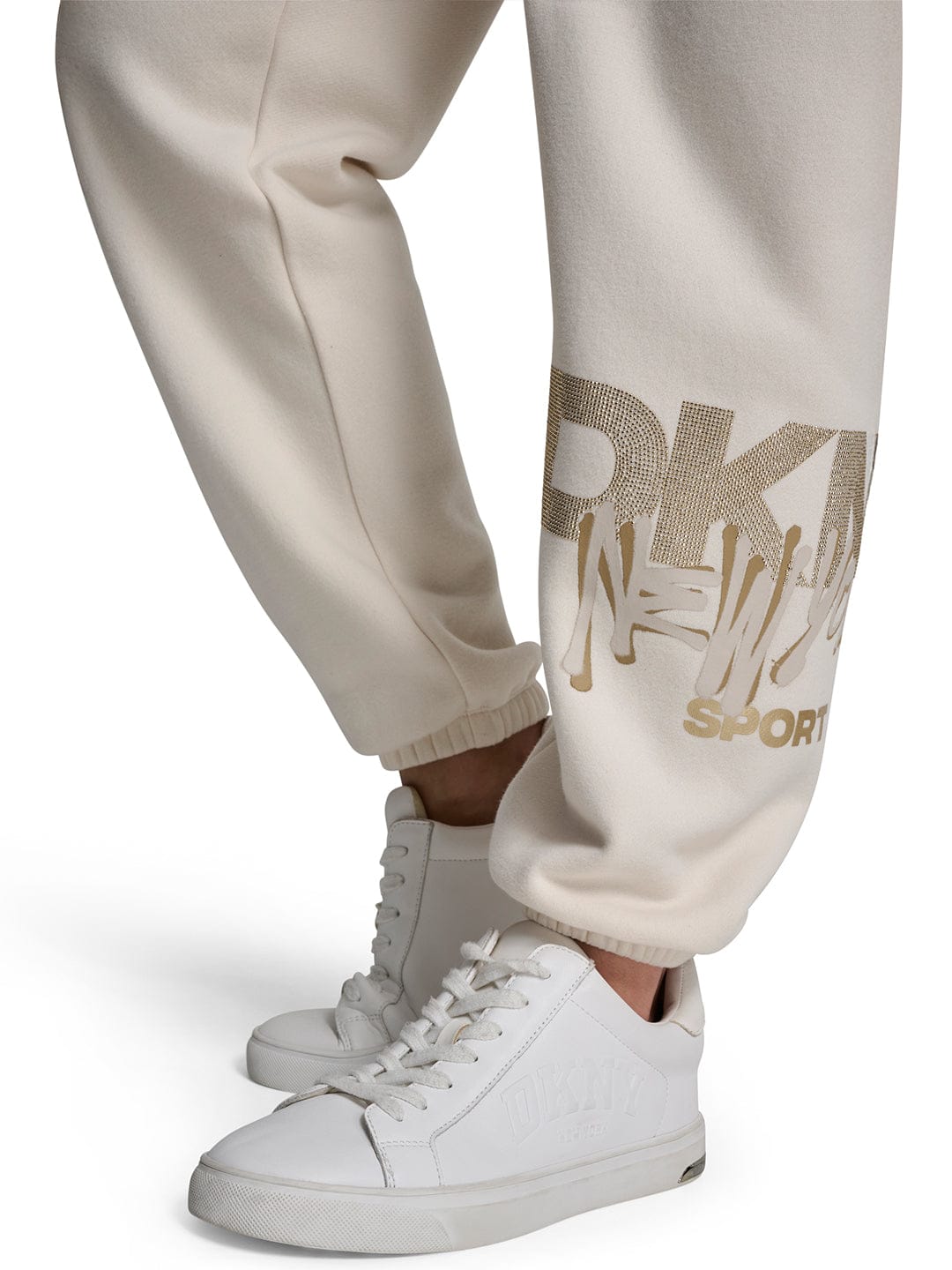 DKNY Women Cream Jogger Placement Print Sweatpant