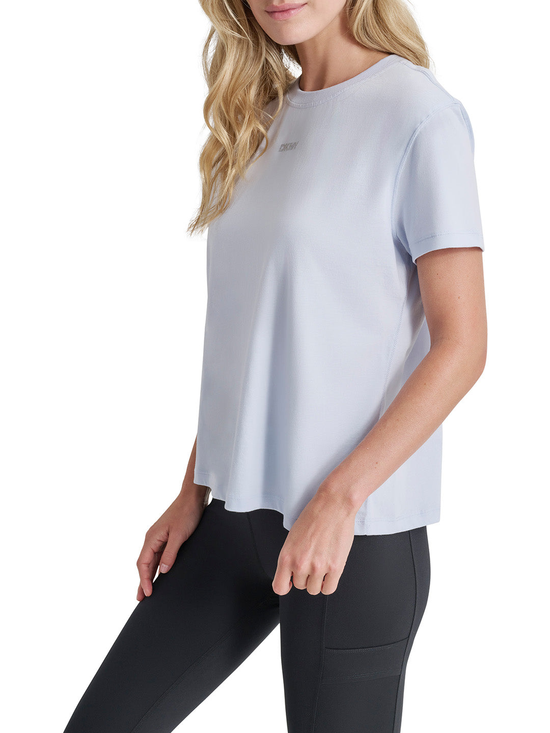 DKNY Women Blue Solid Round Neck Tshirt