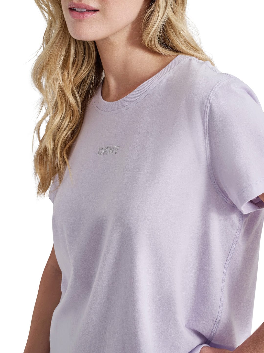 DKNY Women Purple Solid Round Neck Tshirt