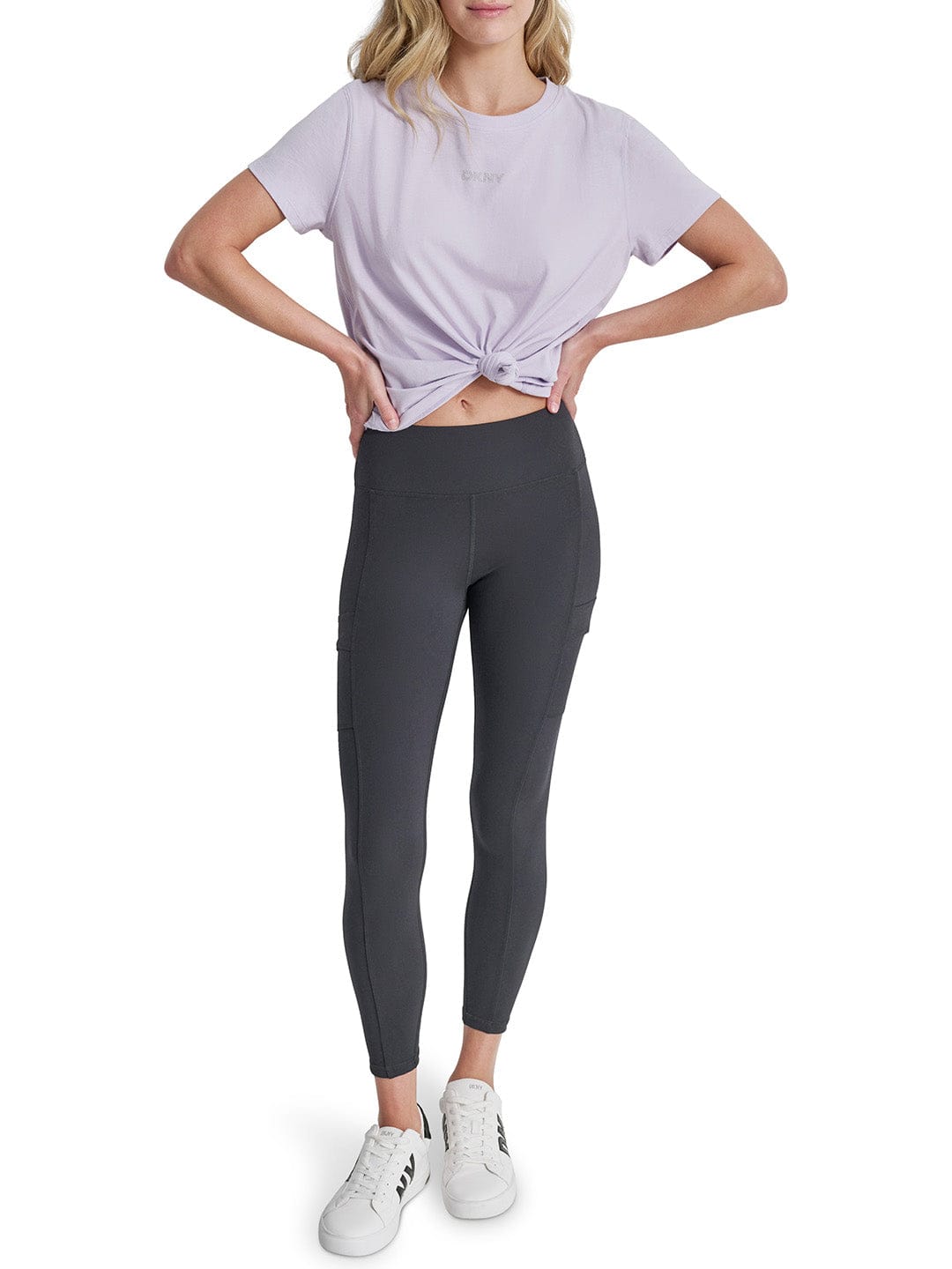 DKNY Women Purple Solid Round Neck Tshirt