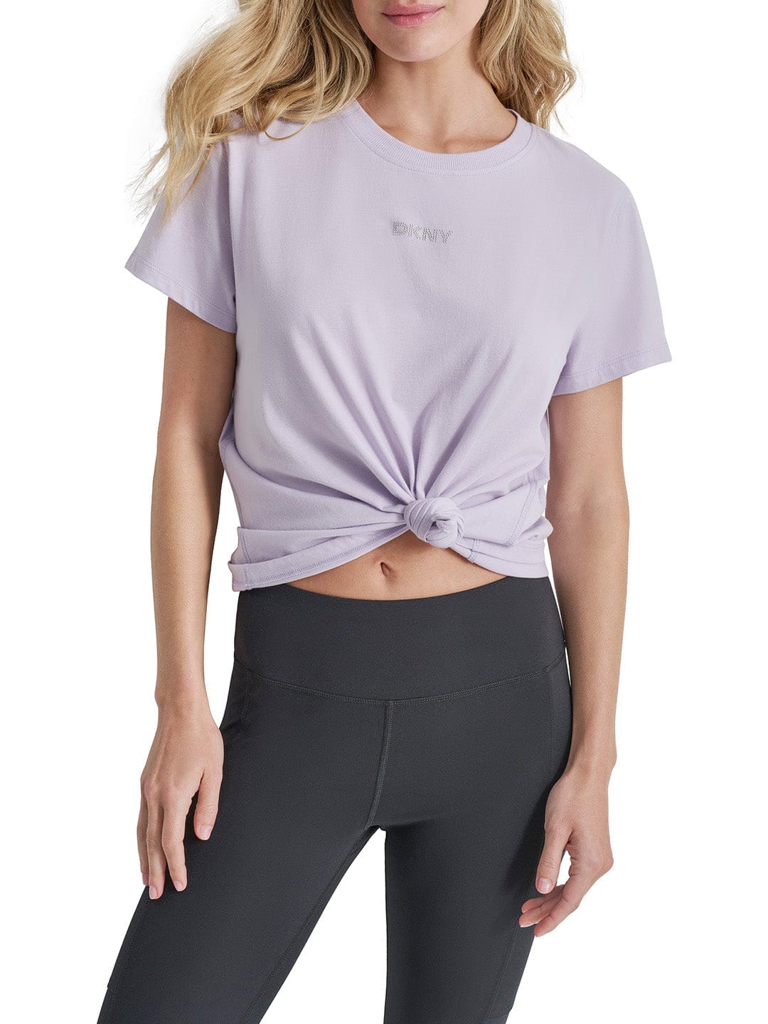 DKNY Women Purple Solid Round Neck Tshirt