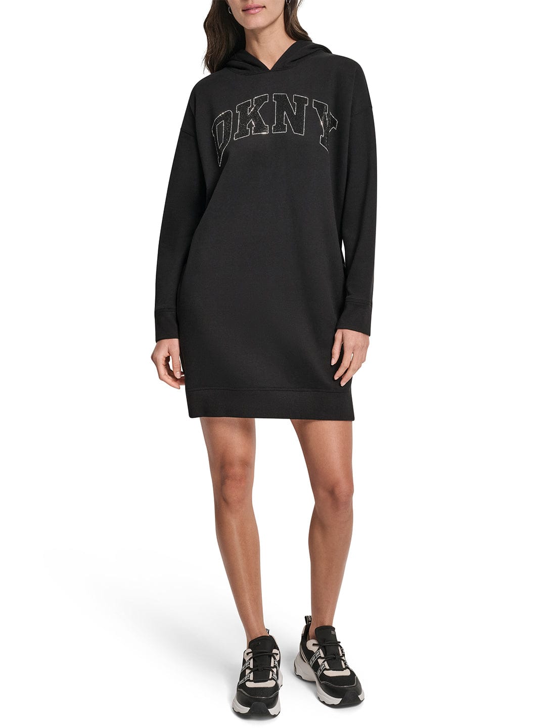 DKNY Women Black Embellished Hooded Dress