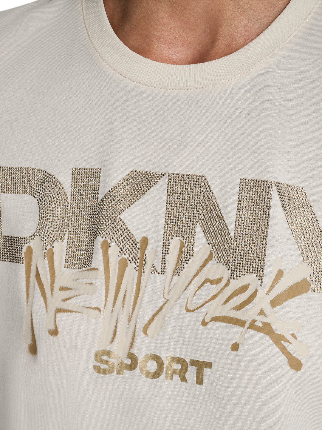 DKNY Women Cream Placement Print Round Neck Tshirt