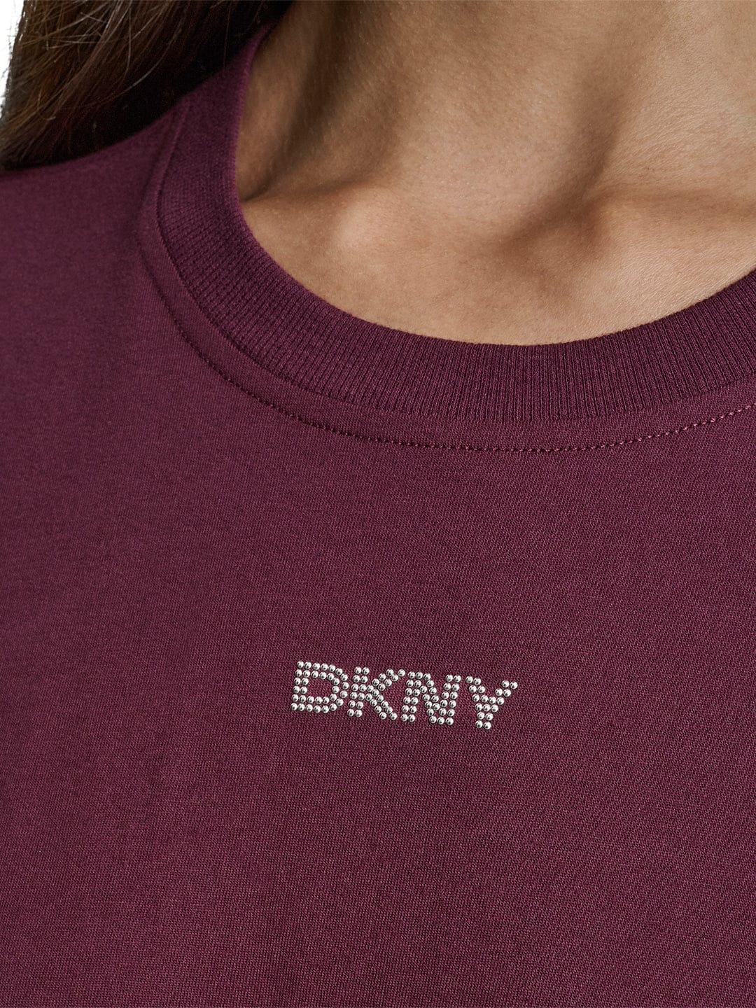 DKNY Women Red Solid Round Neck Tshirt