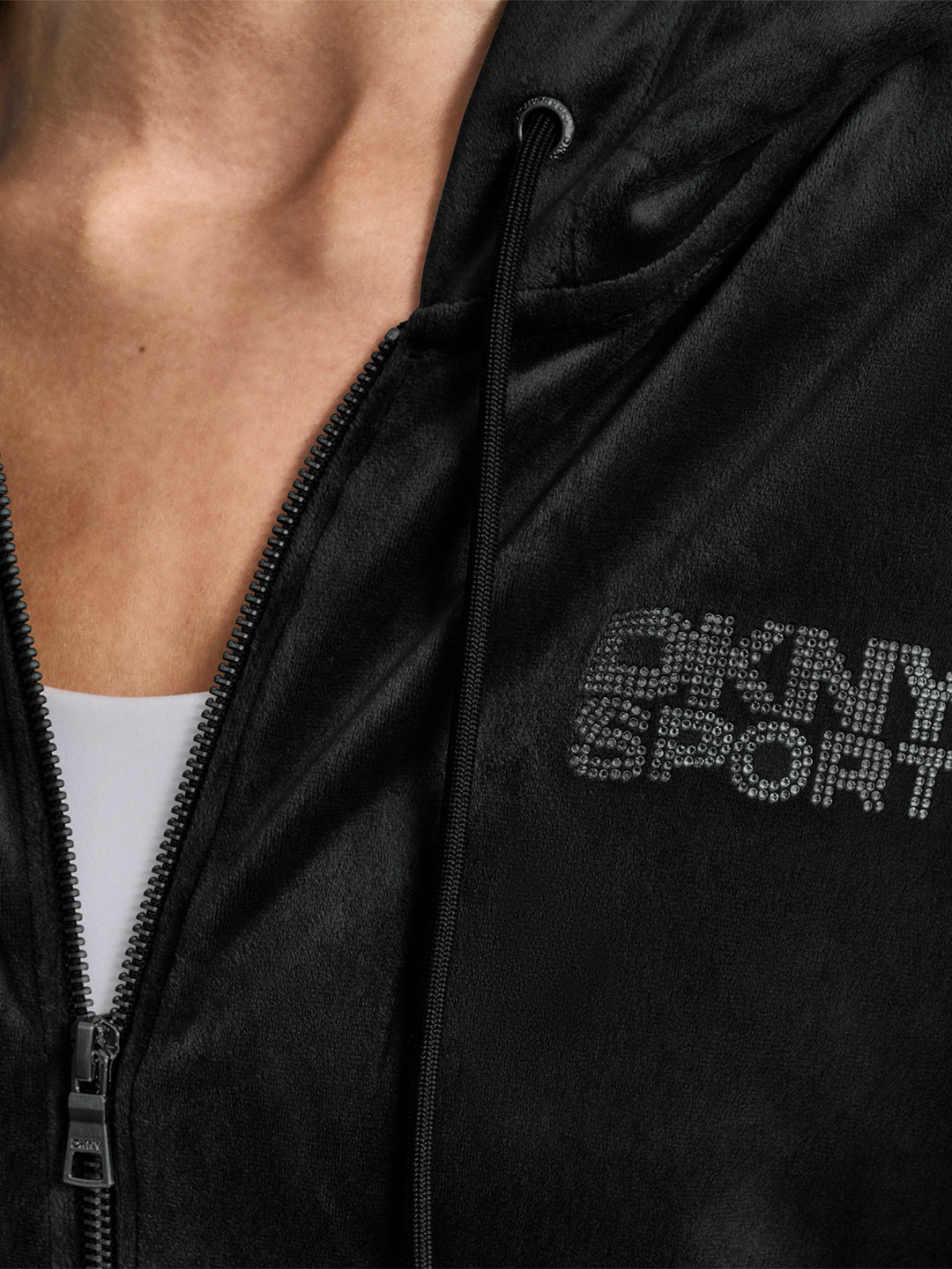 DKNY Women Black Embellished Hooded Sweatshirt