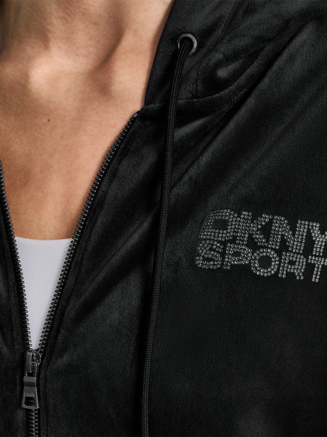DKNY Women Black Embellished Hooded Sweatshirt