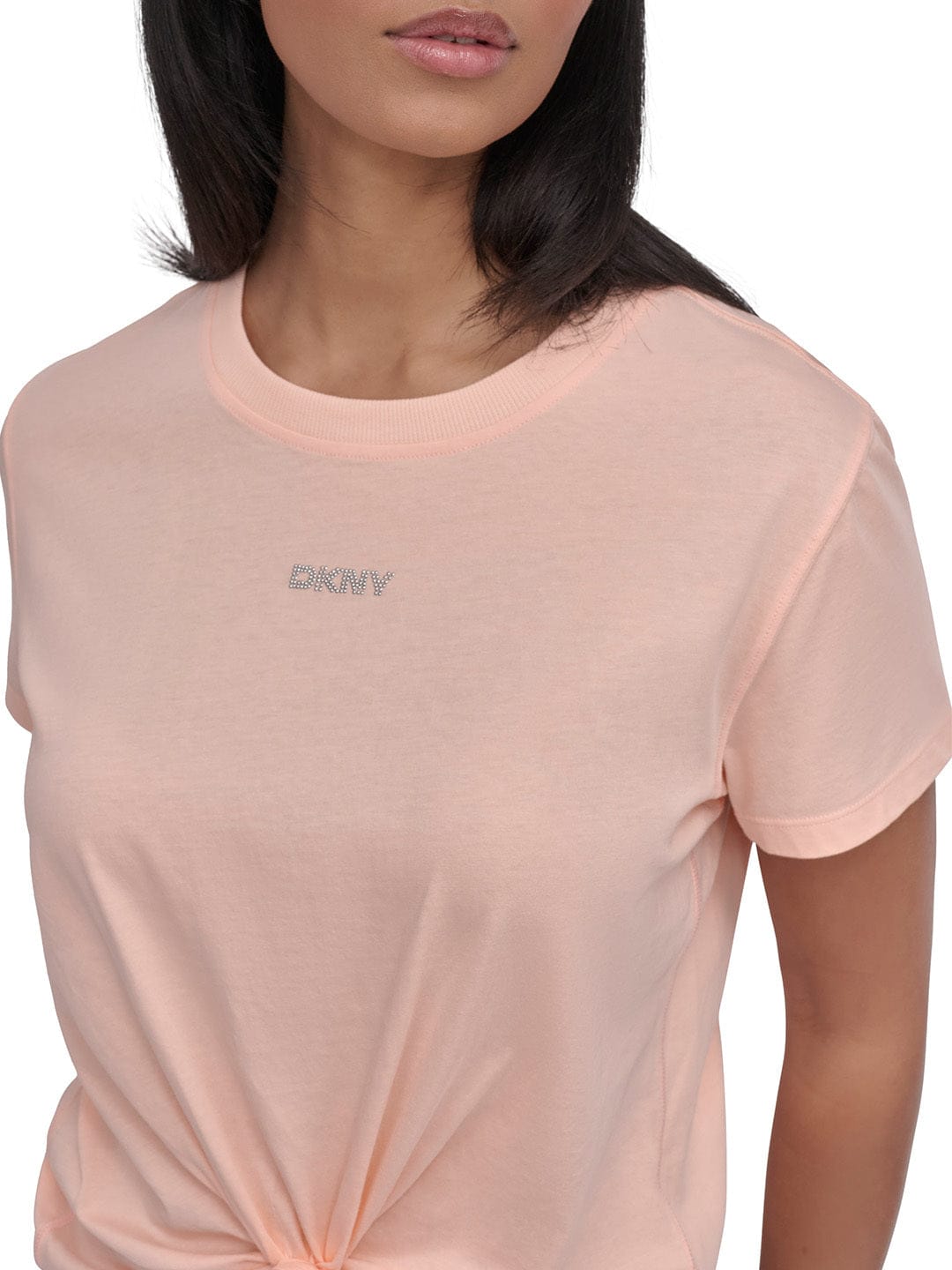 DKNY Women Pink Solid Round Neck TShirt