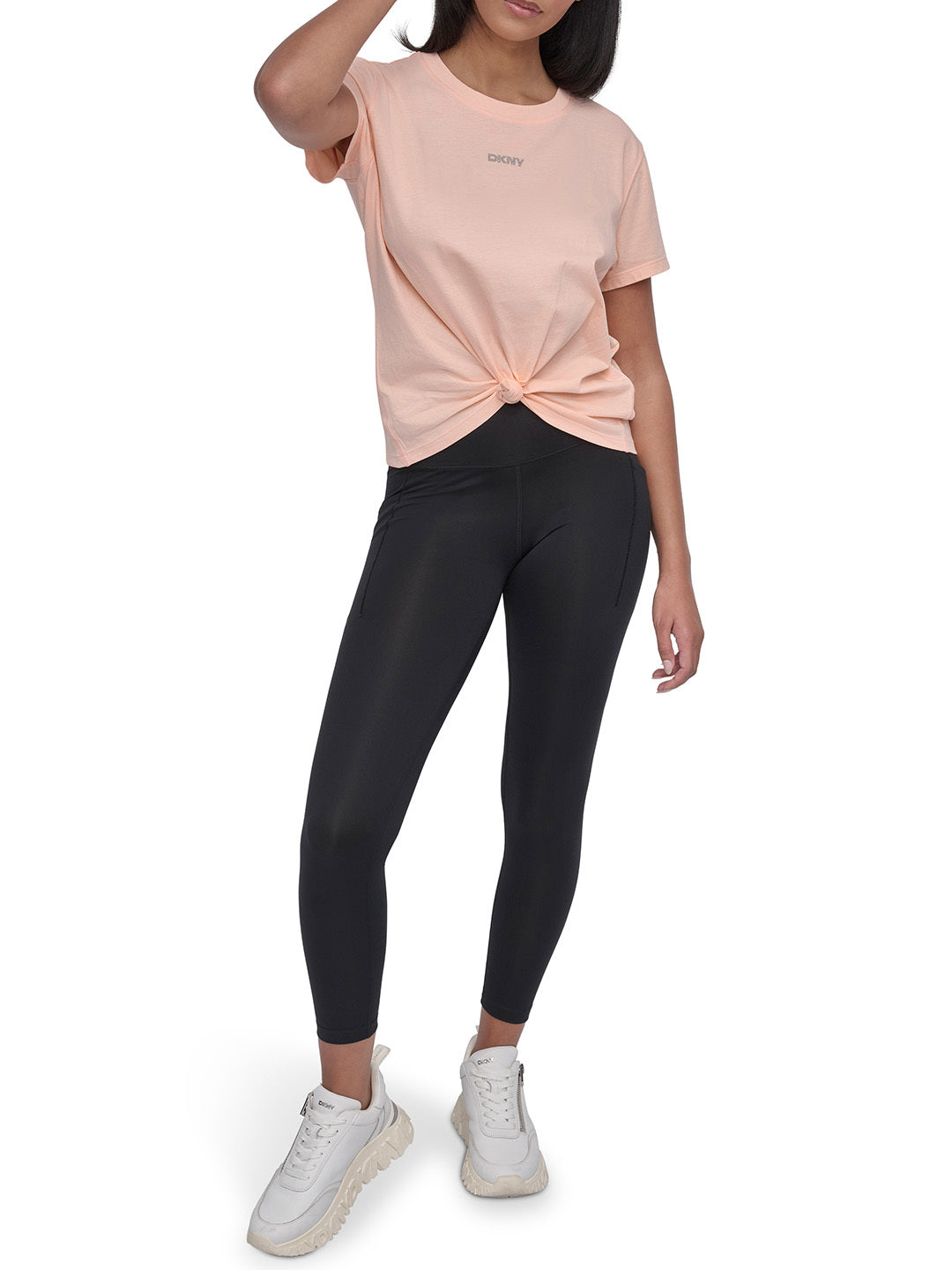 DKNY Women Pink Solid Round Neck TShirt