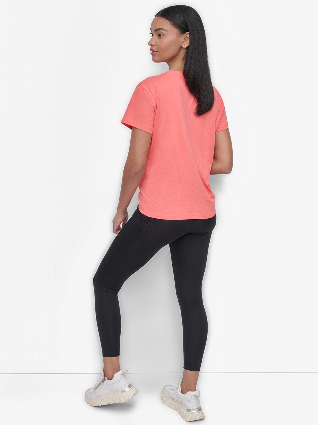 DKNY Women Orange Solid Round Neck Tshirt