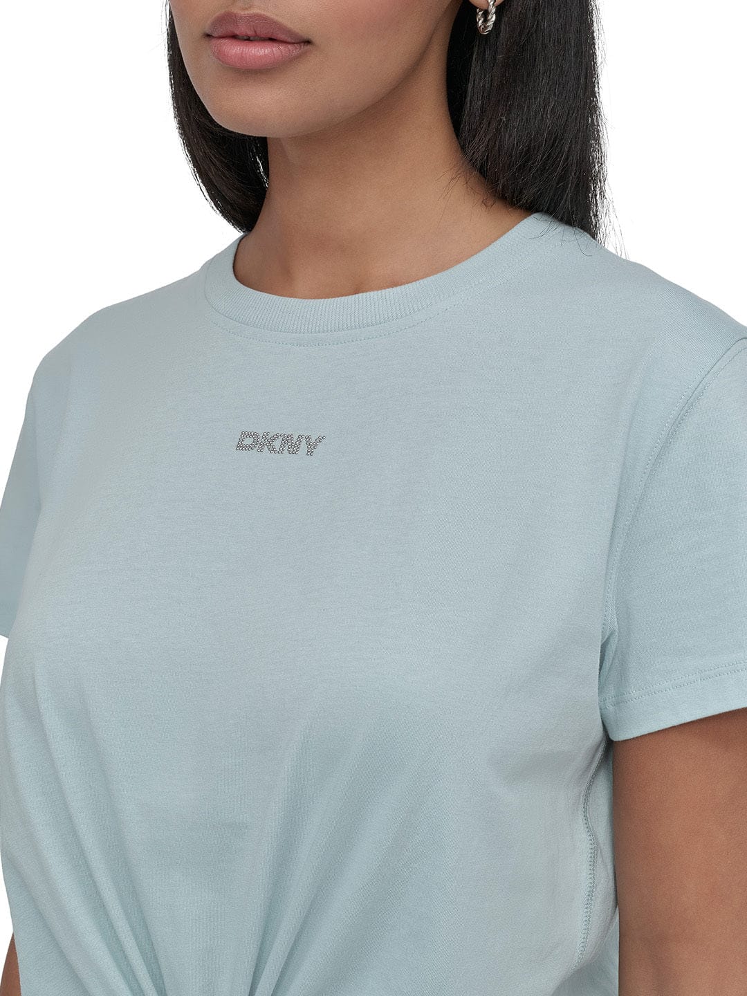DKNY Women Blue Solid Round Neck TShirt