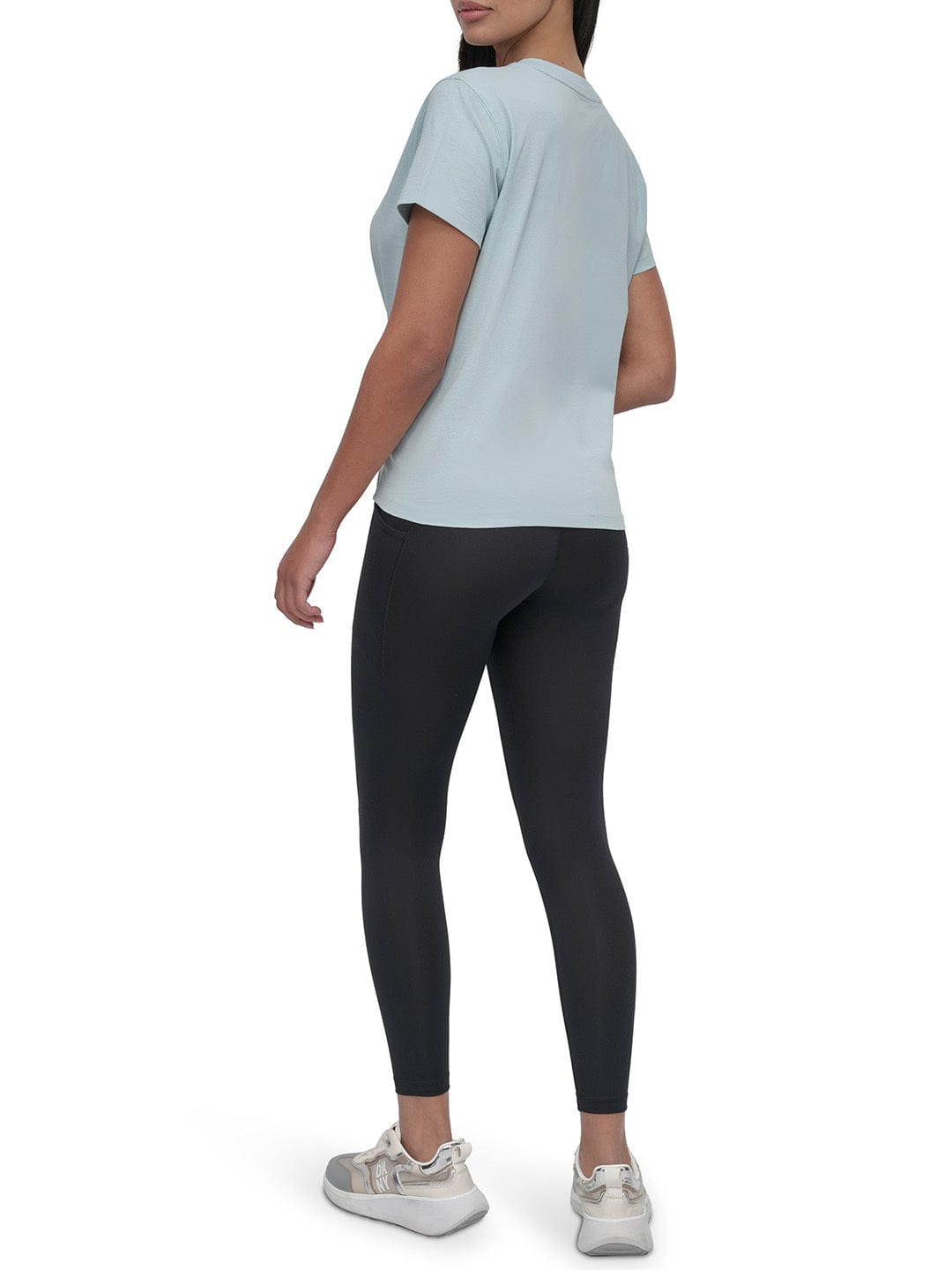 DKNY Women Blue Solid Round Neck TShirt