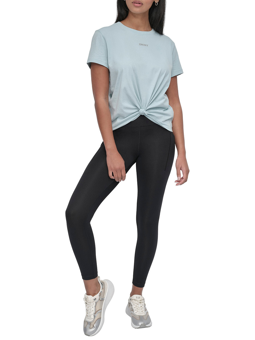 DKNY Women Blue Solid Round Neck TShirt