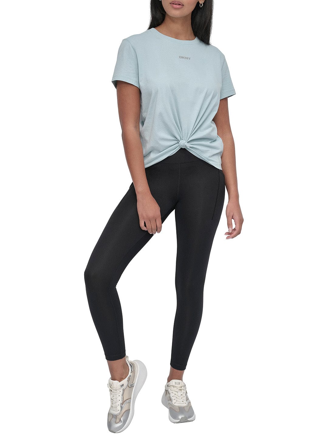 DKNY Women Blue Solid Round Neck TShirt