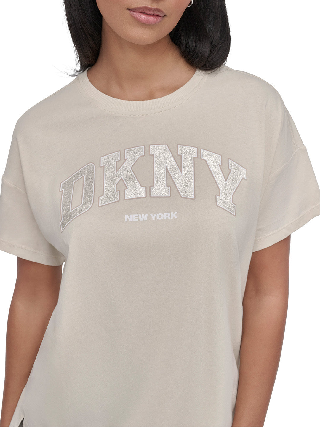 DKNY Women Beige Solid Round Neck TShirt