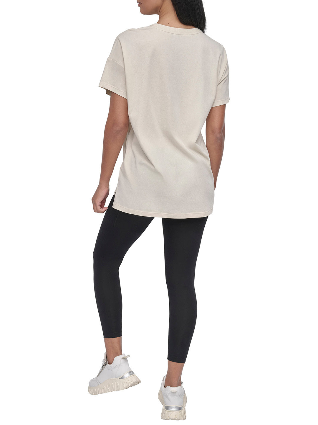 DKNY Women Beige Solid Round Neck TShirt