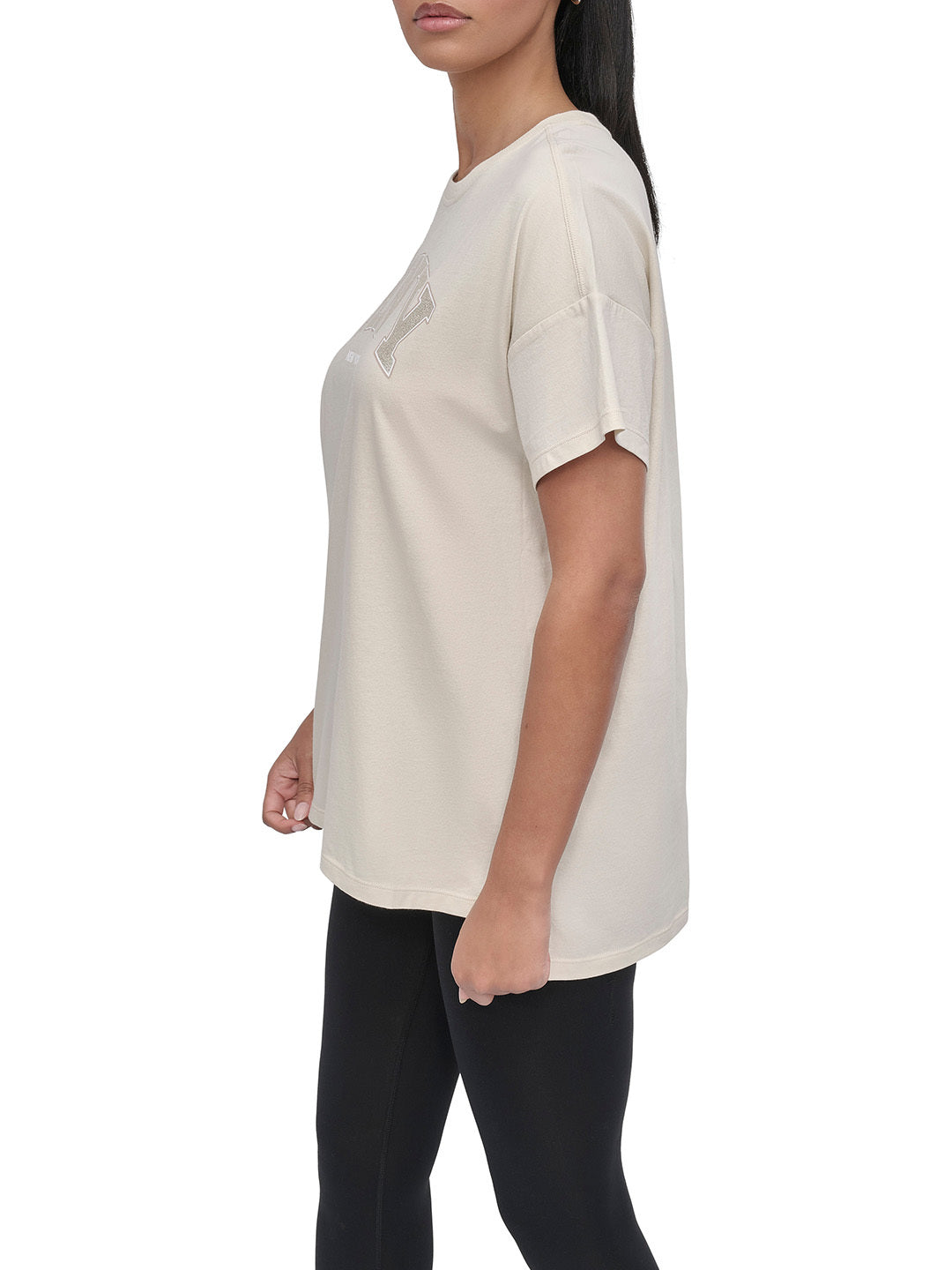 DKNY Women Beige Solid Round Neck TShirt