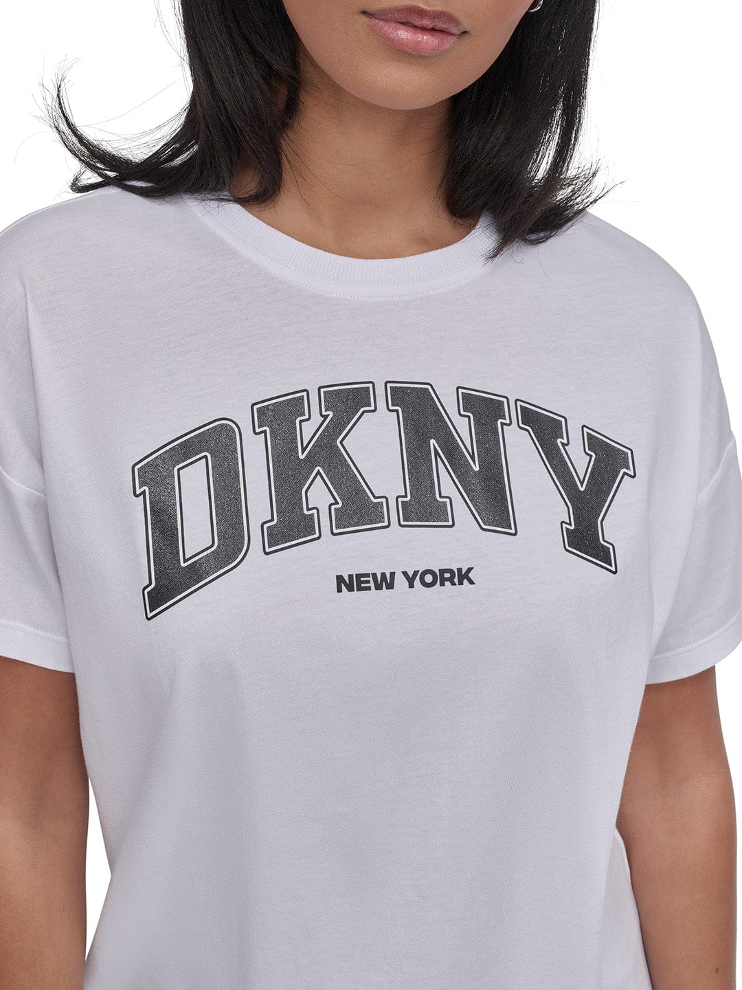 DKNY Women White Solid Round Neck Tshirt
